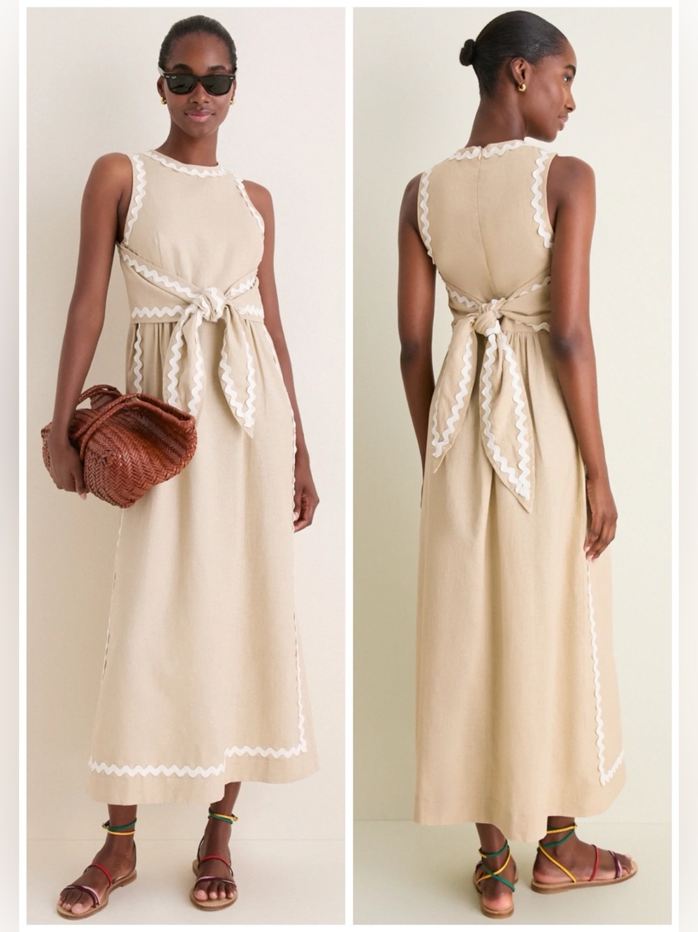 TUCKERNUCK Sand Ric Rac Tie Brocks Beige Dress SZ S
